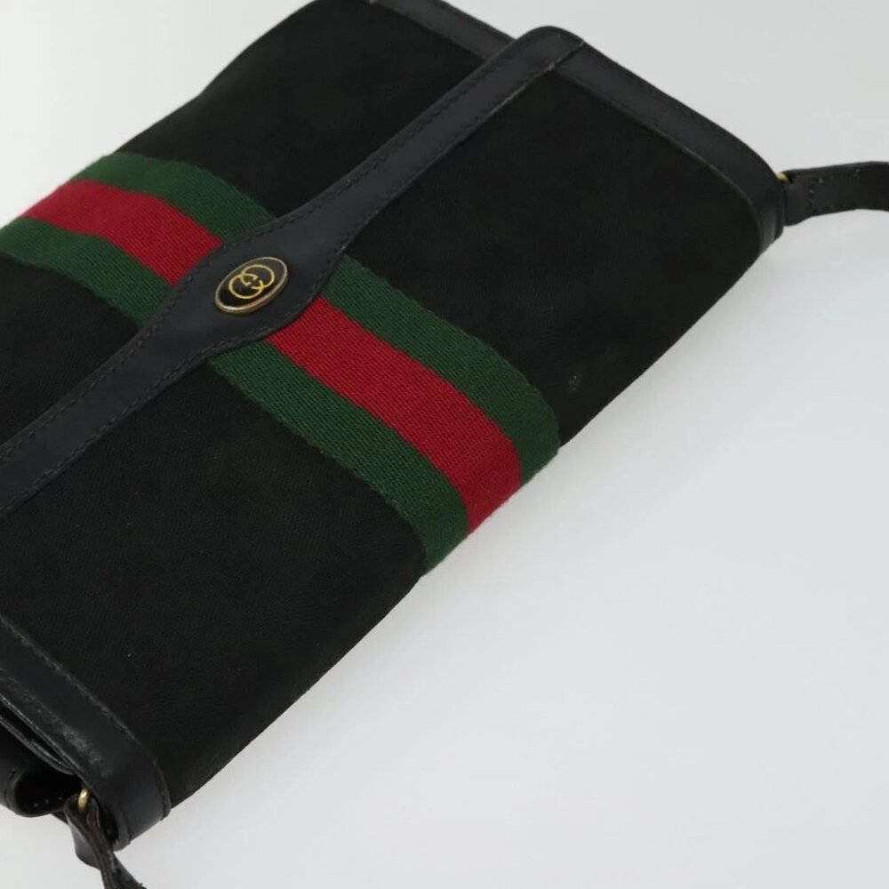 GUCCI GG Canvas Web Sherry Line Shoulder Bag Black Gold - Picture 12 of 15